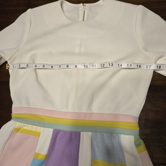 Vintage 1960s/70s Colorblock Patchwork A-Line Midi Dress Pastel 28" Waist Lined - Picture 6 of 9